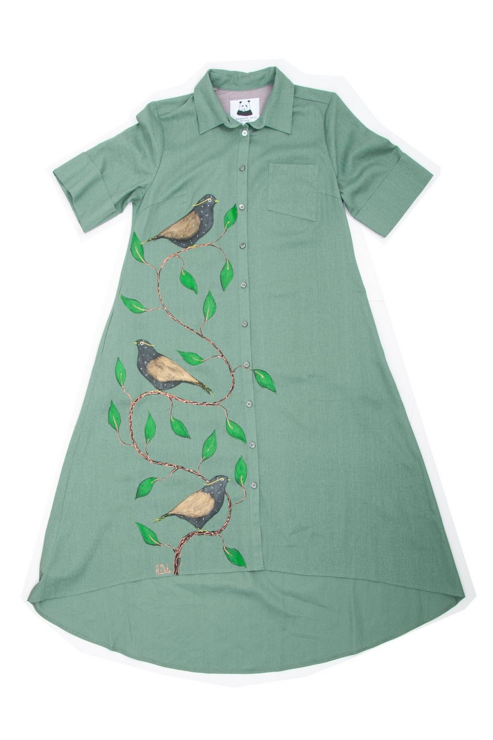 Buy Midi Casual Women Green Cotton Print shirt dress, Unique stylish Short sleeve dress