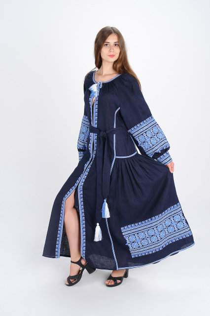 Buy Dress long embroidered in Ukrainian folk style, vyshivanka