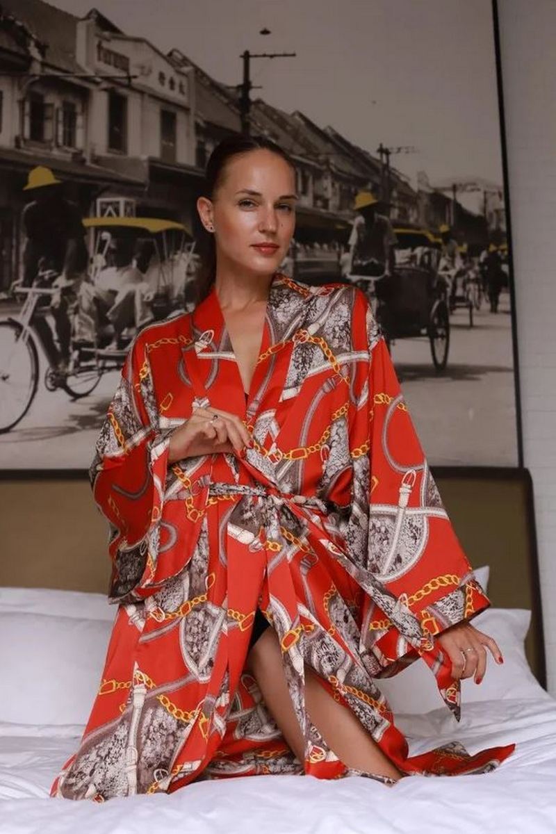 Buy Silk kimono robe long | Kimono robe | Honeymoon silk kimono robe long | Gift for her | Romantic long kimono | Sexy Bridal silk robe