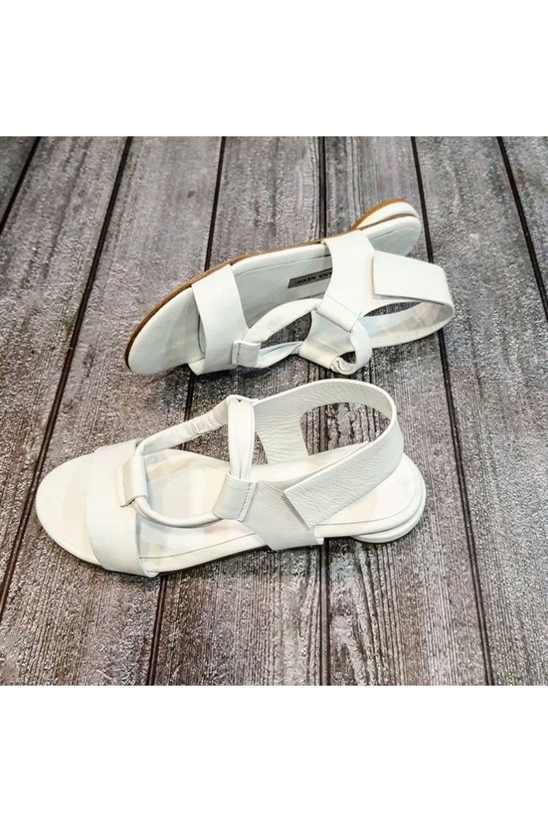 Buy White Leather Flat Sandals Half Round Toe Elastic Band