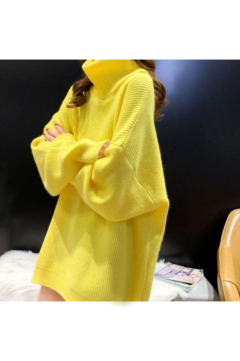 Buy Womens Yellow Turtleneck Long Sleeve Casual Pullover Sweater Knit Tops