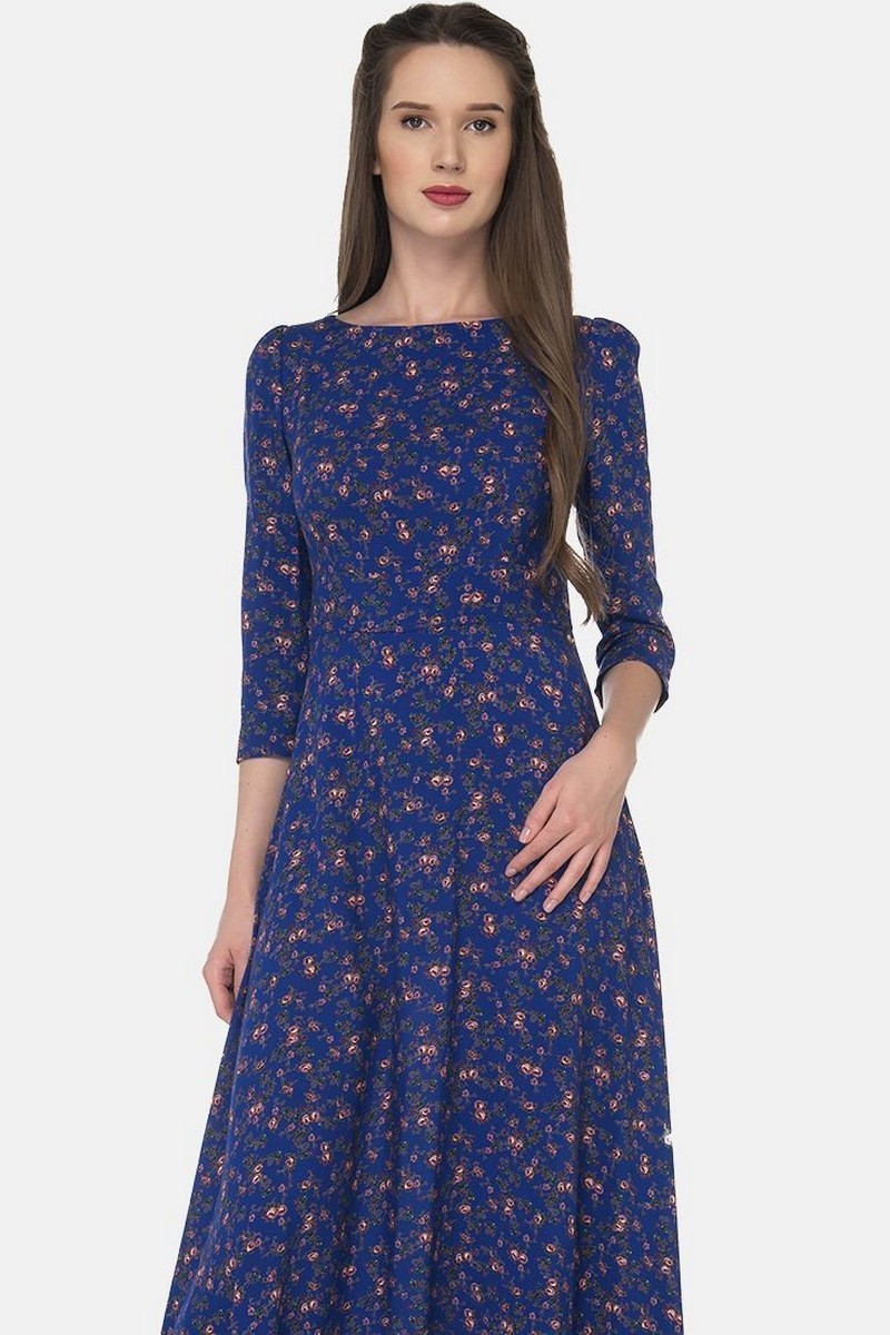 Buy Blue Cotton Casual 3/4 sleeve midi dress, stylish designer comfortable dress