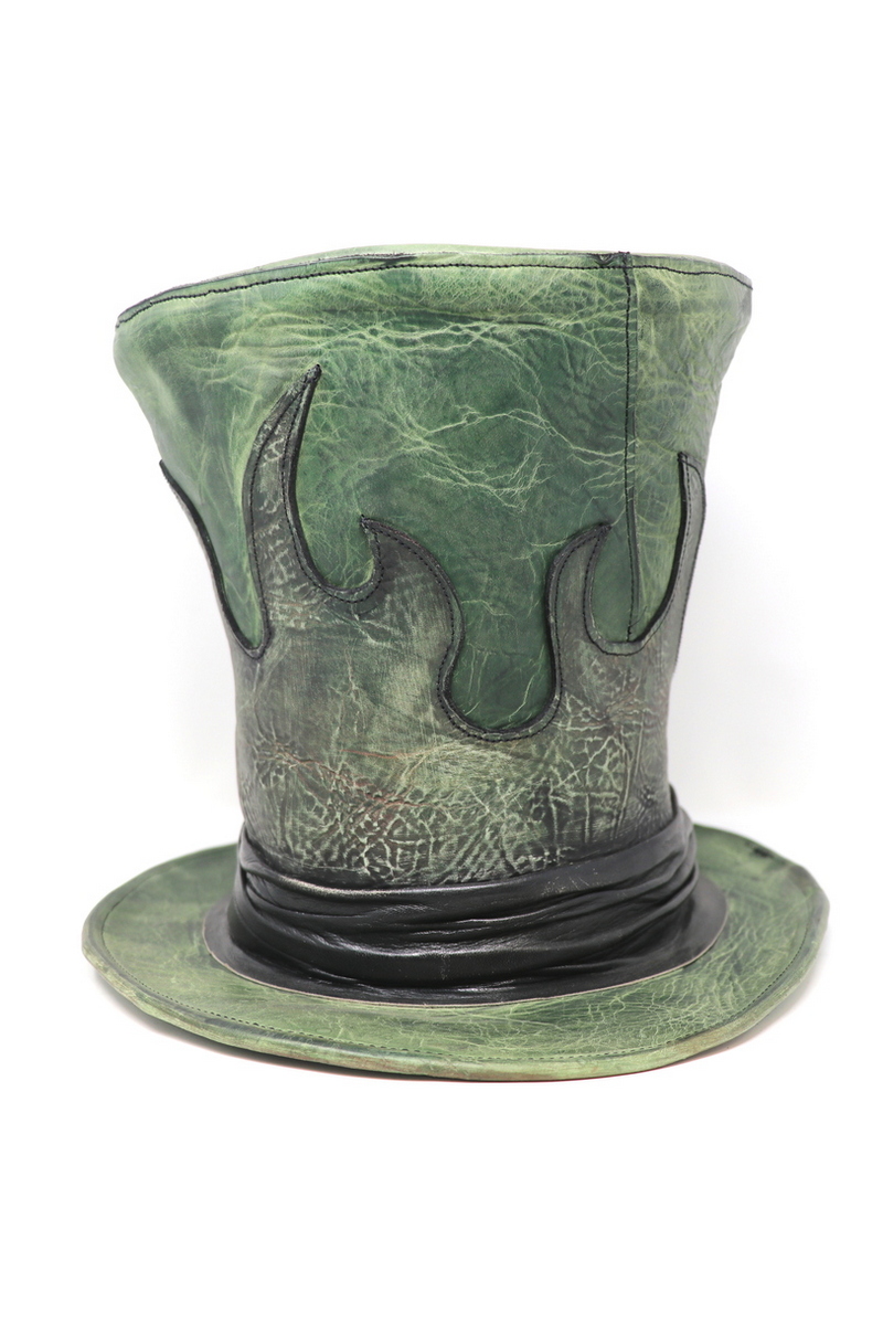 Buy Flaming Top-Hat, Leather green rockstar high hat, Handmade festival hat