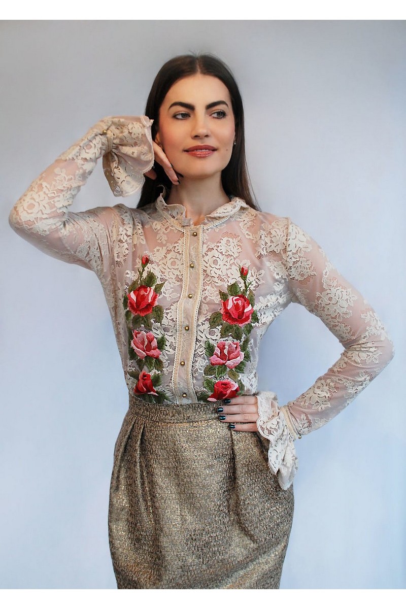 Buy Beige Women`s Guipure Elegant Party embroidered blouse