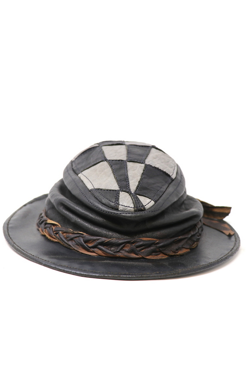 Buy Flat Brim Gamblers Hat, Black Leather Stylish handmade unique designer hat