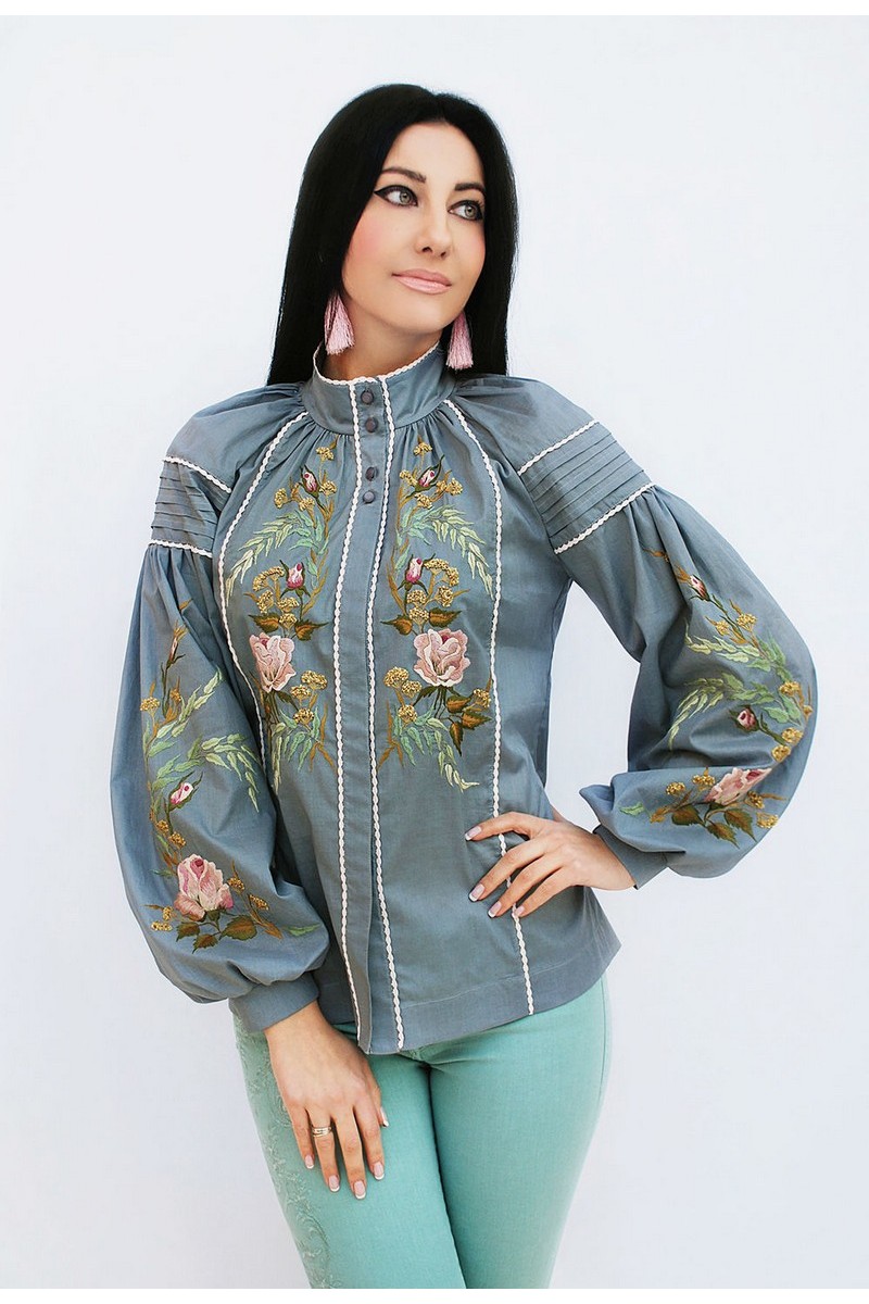 Buy Luxury Unique Embroidered Gray Cotton Women`s Blouse