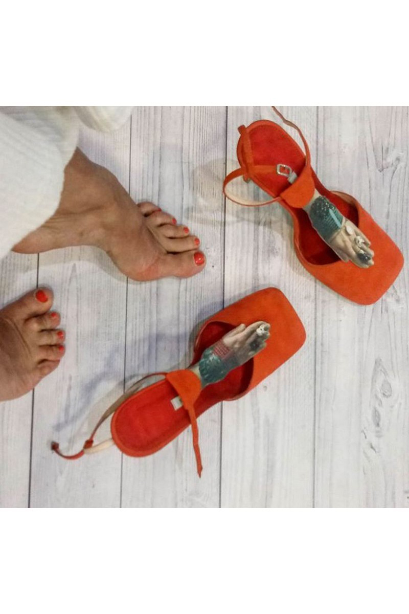 Buy Suede orange stilettos shoes, square toe handmade original shoes
