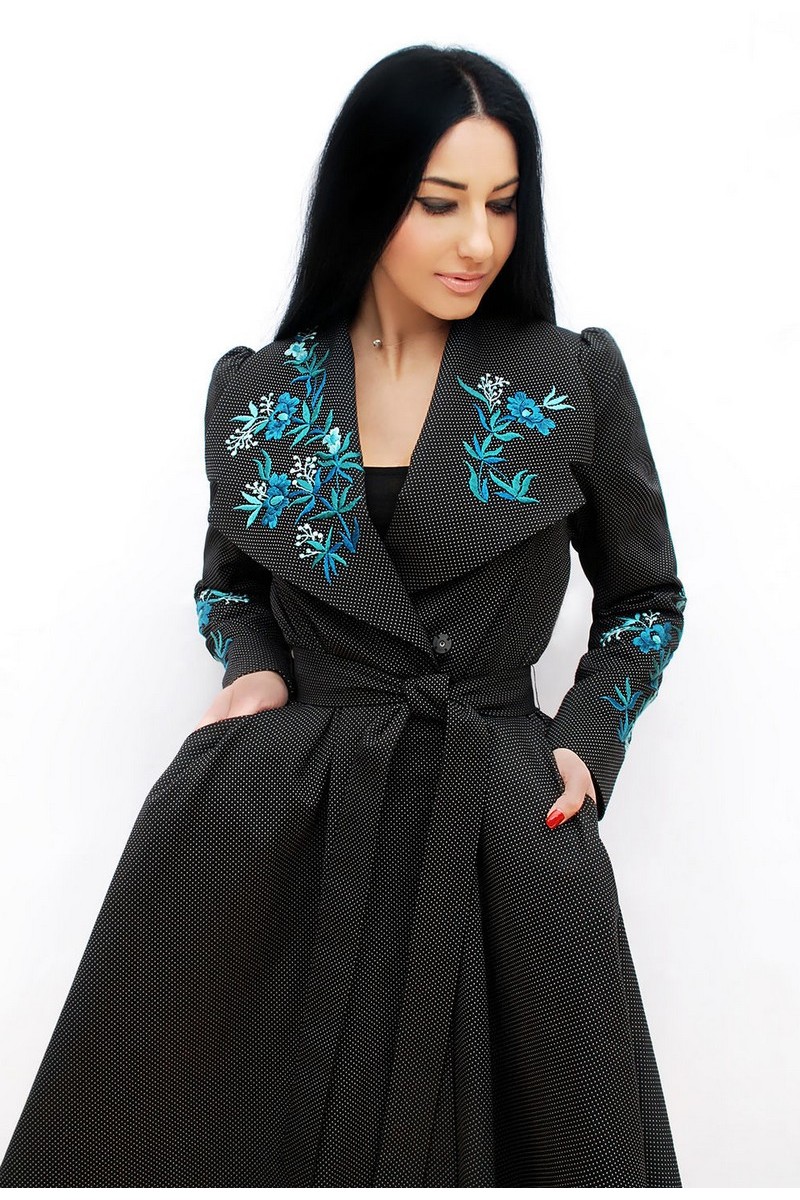 Buy Elegant cotton hand embroidery black stylish coat