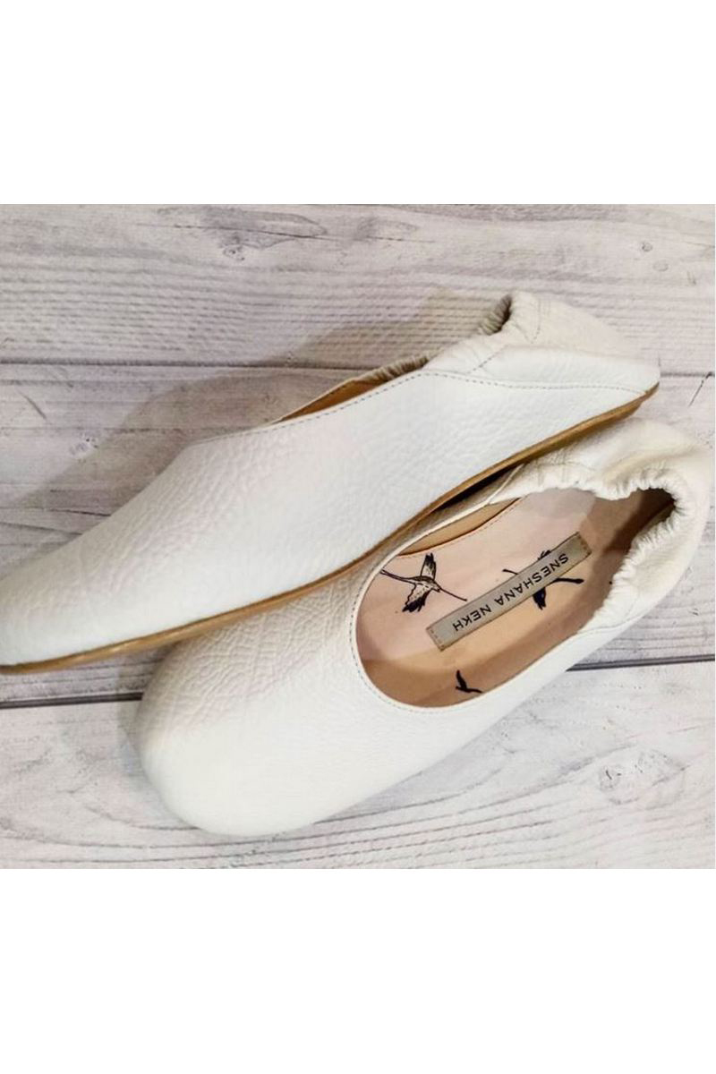 Buy Limited leather white ballet flats, round toe comfortable stylish designer shoes