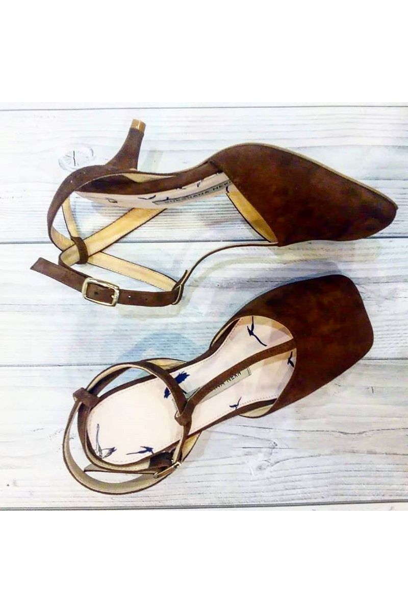 Buy Suede Classic Design Stiletto Heels Retro Style Square Toe Buckle Shoes