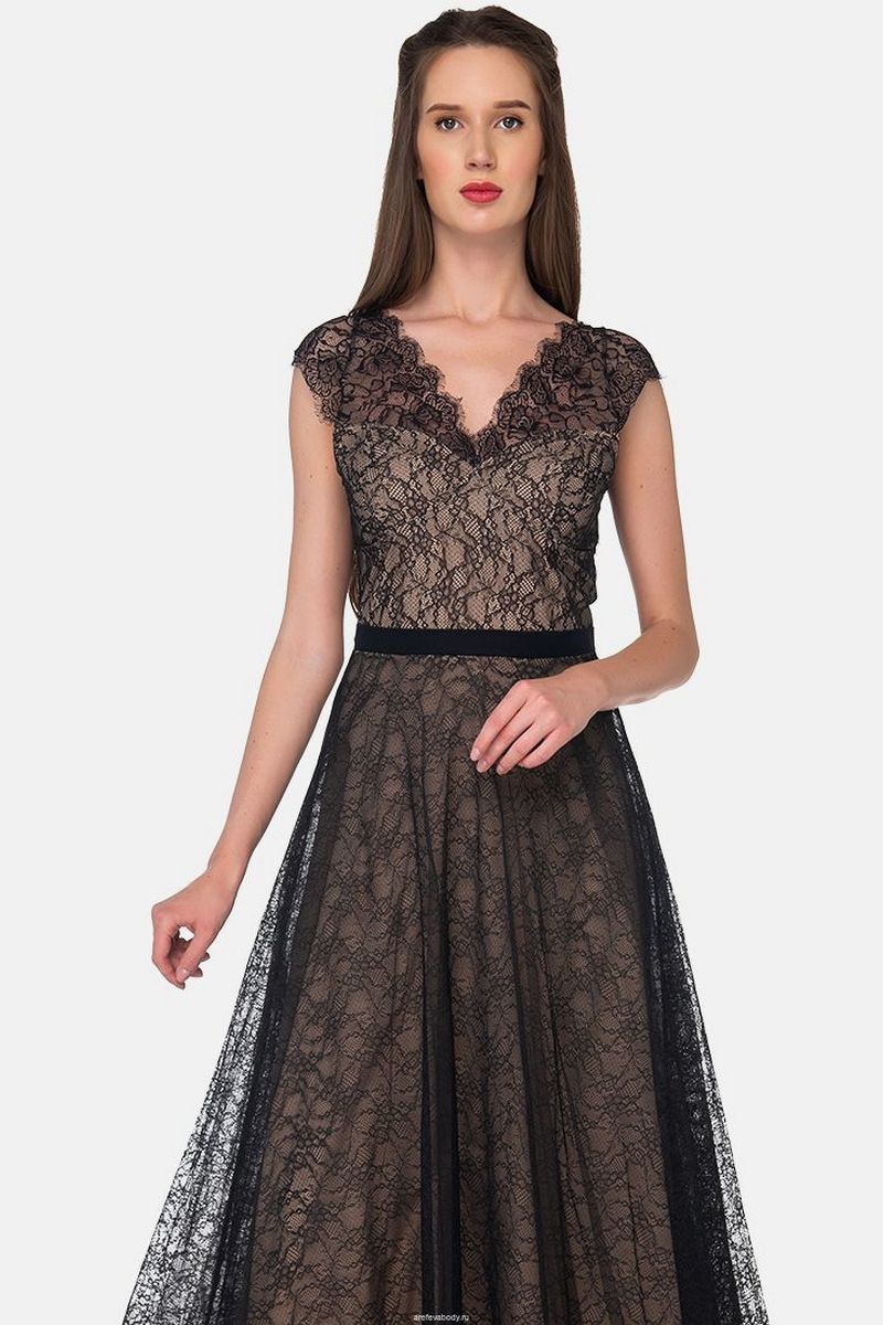 Buy Dress fitted elegant sleeveless V-neck, Black Beige midi evening zipper dress