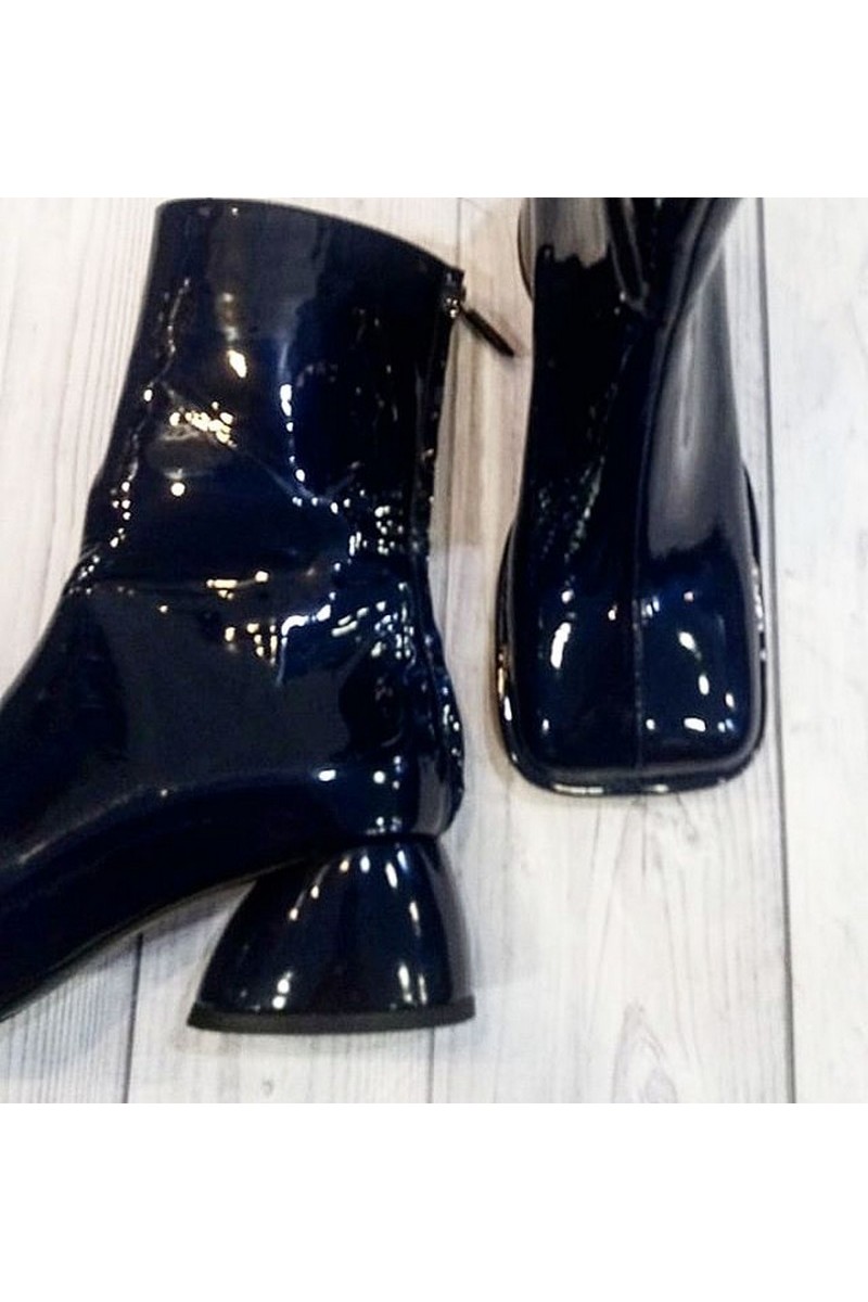 Buy Blue Patent Real Leather Women Handmade Square Toe Zipper Boots