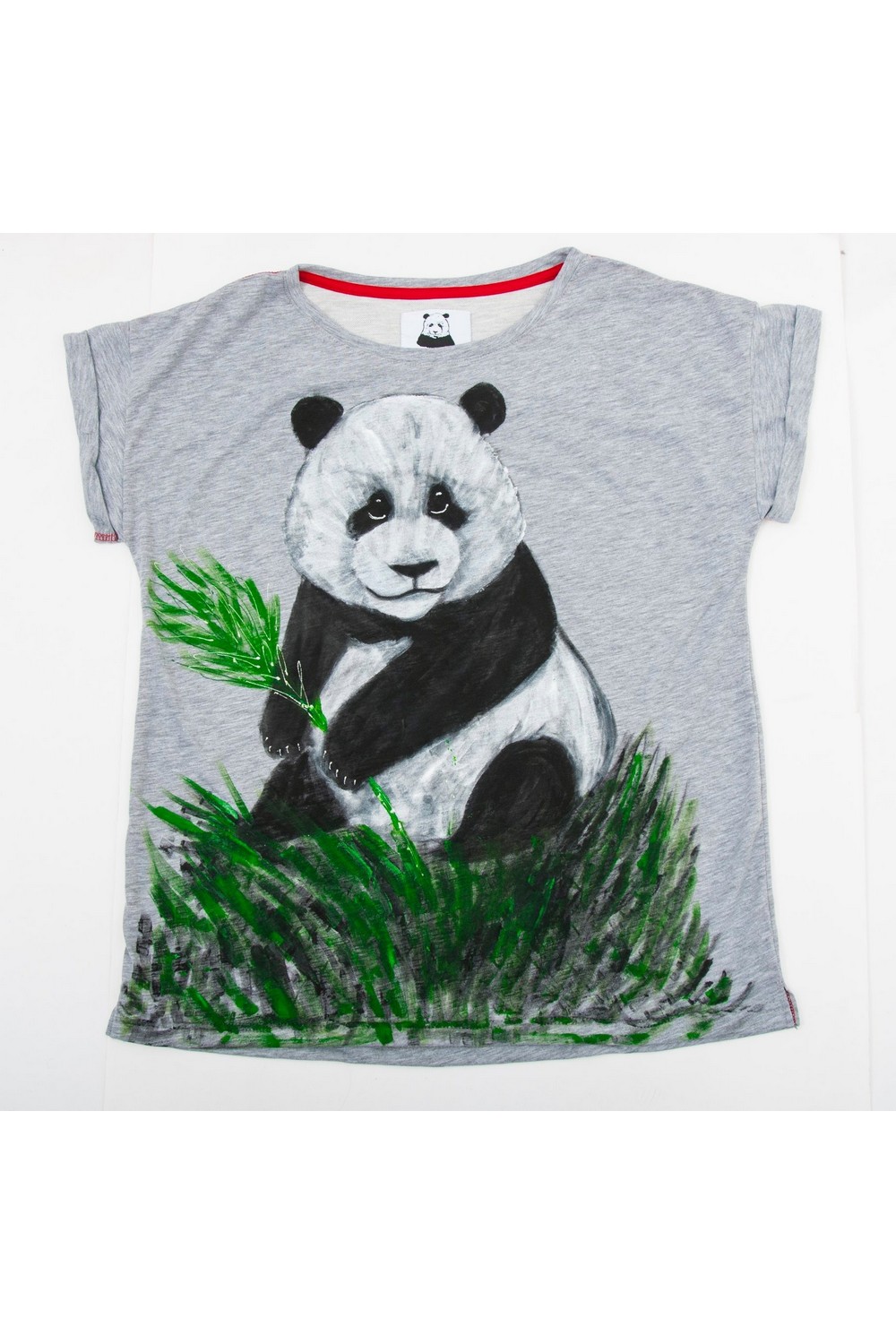 Buy Gym Women Grey Cotton Print tee shirt , Short sleeve Panda tshirt, Unique stylish t shirt