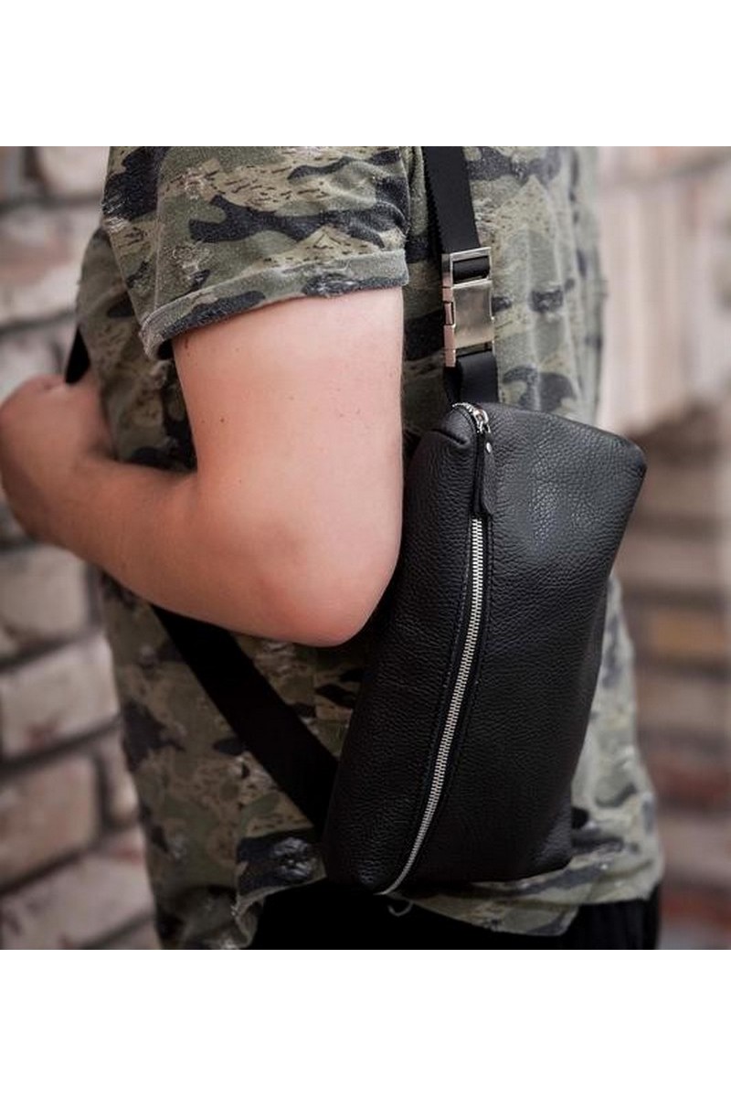 Buy Men's belt black leather bag (bananka) with metal zipper, Comfortable design bag