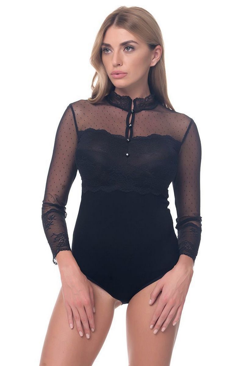 Buy Black Guipure Lace Blouse Body for business Women, Office Style Clothing by Arefeva