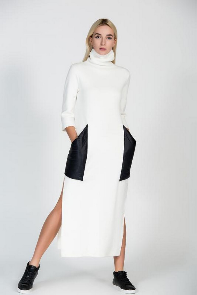 Buy  Warm angora long white dress, stylish women winter dress