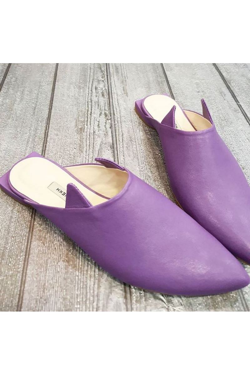 Buy Lavender leather classic women`s mules, Pointed toe casual party comfortable shoes