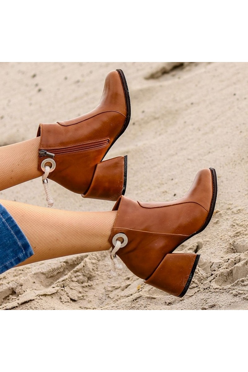 Buy Women's Leather Brown Block Heel with Zipper Detail Street Bootie Ankle Boot