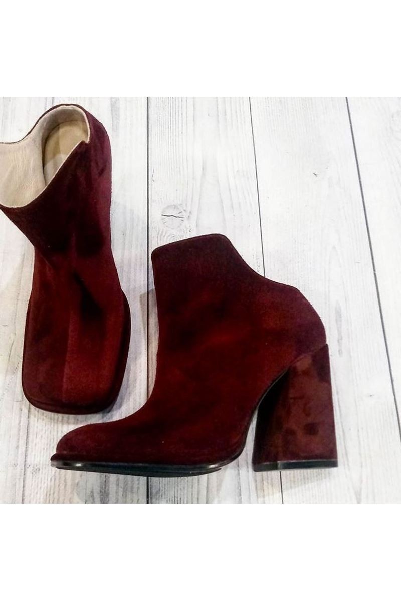 Buy Burgundy suede heel ankle boots, square toe handmade limited boots