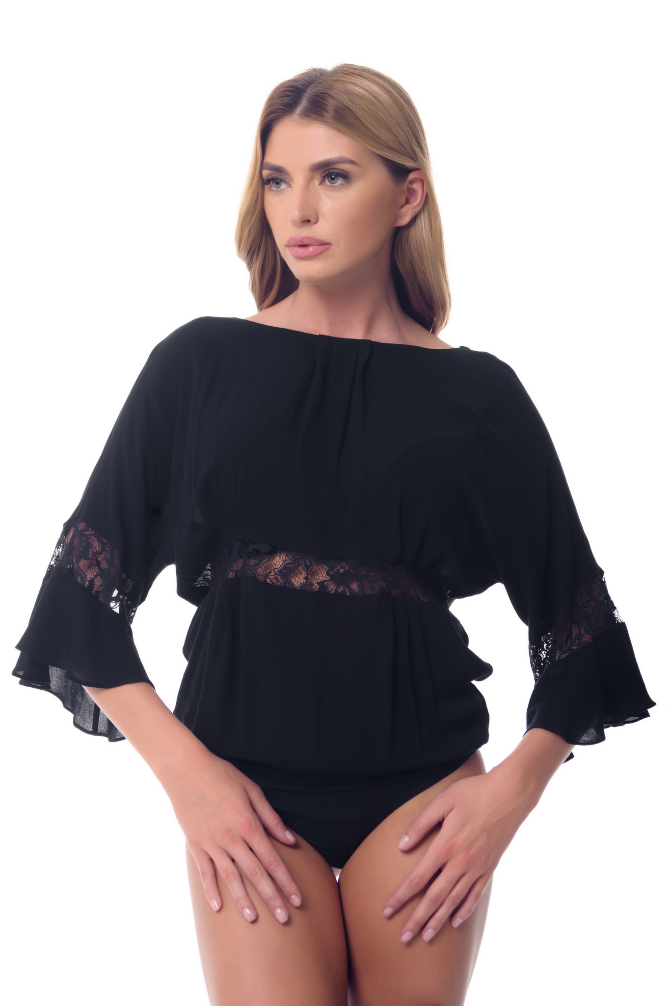 Buy Women Black blouse body Lace Summer Short sleeve Business Office clothes by Arefeva