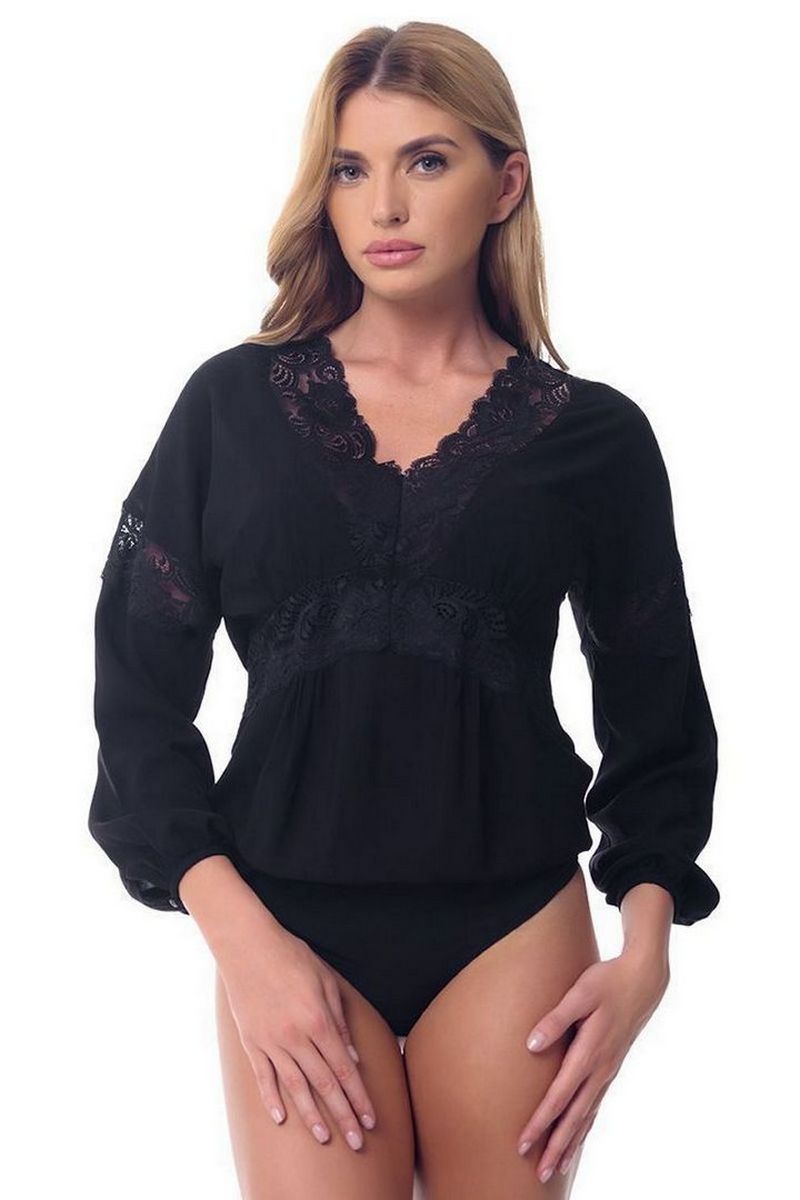 Buy Comfortable Black Blouse Body for business Women, Guipure Lace Office Style Clothing Arefeva