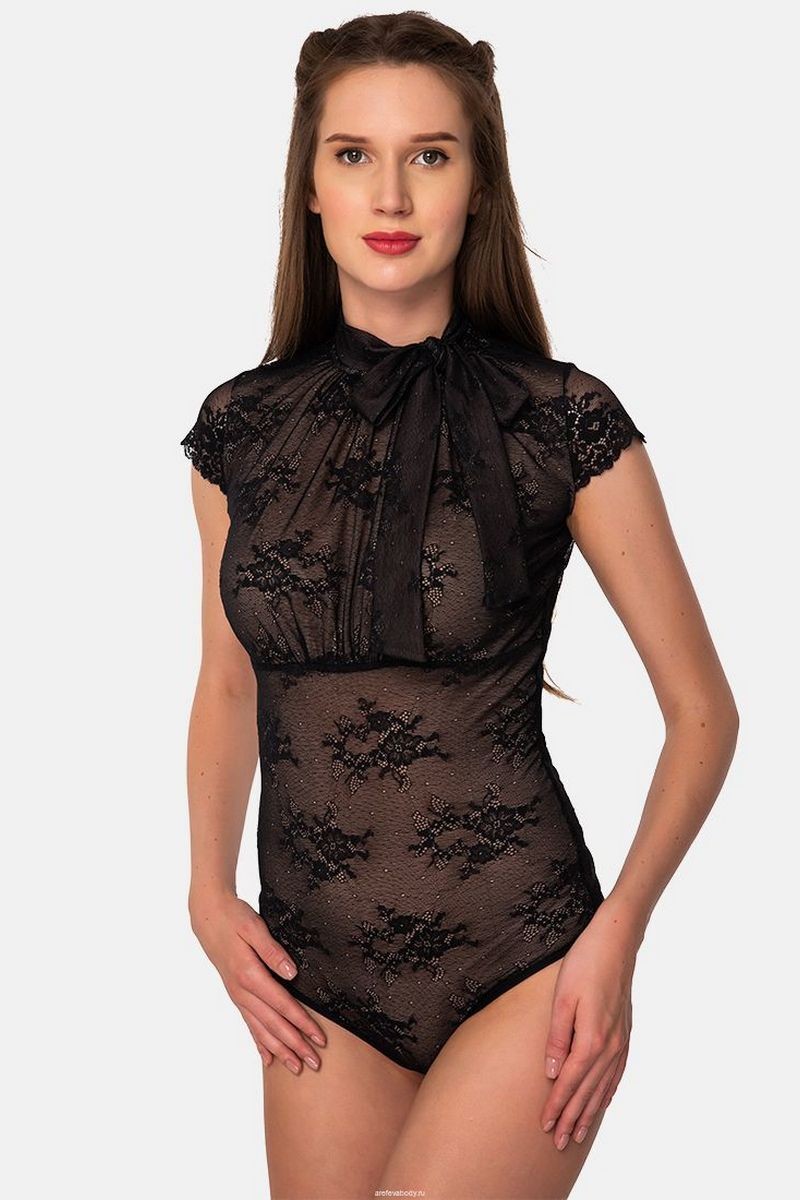 Buy Lace black business blouse body, drawstring short sleeve designer office bodysuit