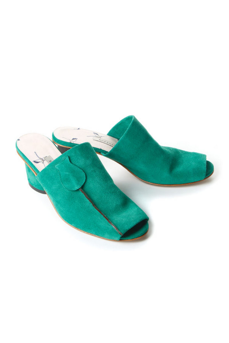 Buy Suede green designer open toe women`s wide heel comfortable clogs, Designer original shoes