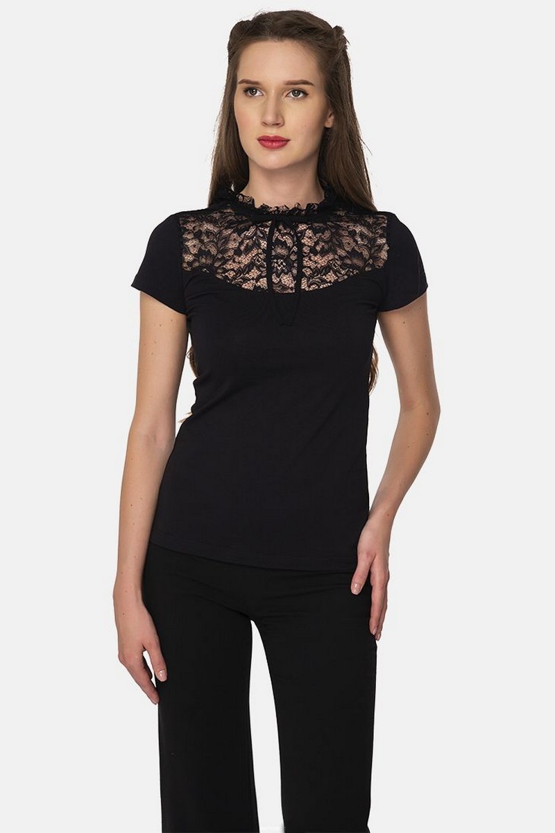 Buy Lace cotton black office business comfortable stylish Button Short Sleeve Blouse