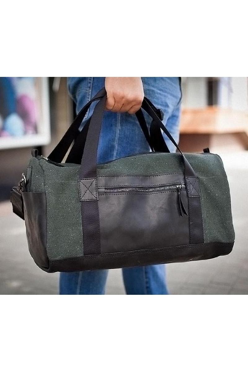 Buy Unique waterproof canvas real leather black green travel women men zipper bag
