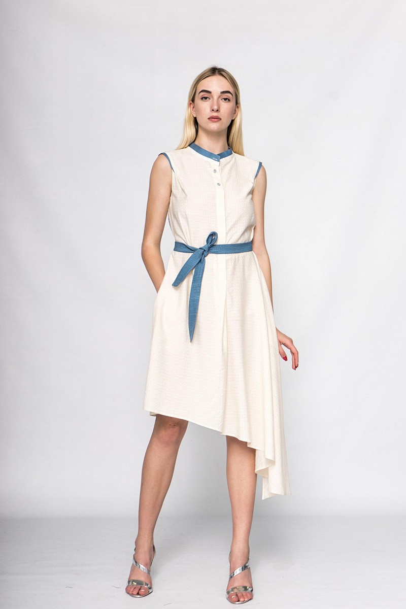 Buy Women`s asymmetric white dress, Sleeveless summer dress, Сomfortable casual ladies dress