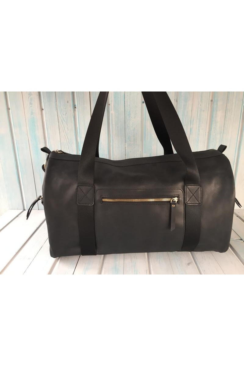 Buy Women Men gym travel black sports bag, real leather shoulder handbag