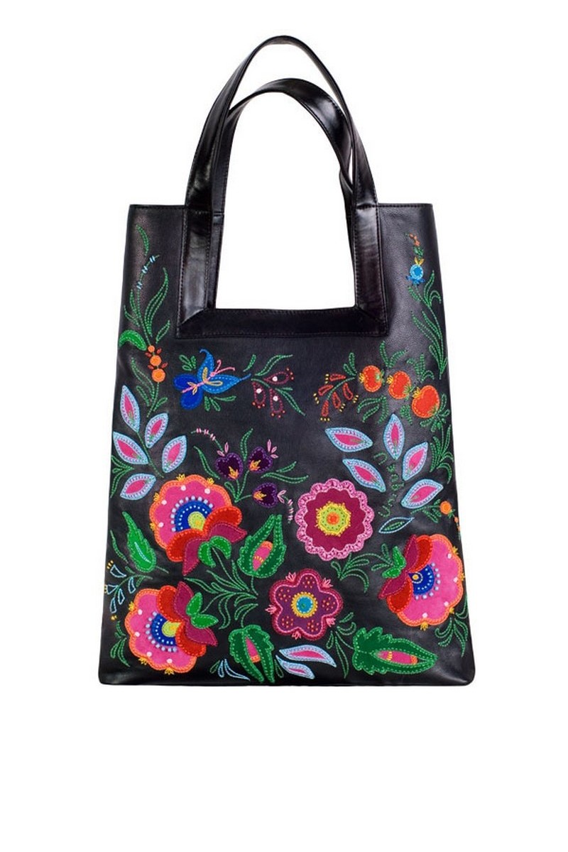 Buy Black leather women petrikovka stylish Ukrainian handbag