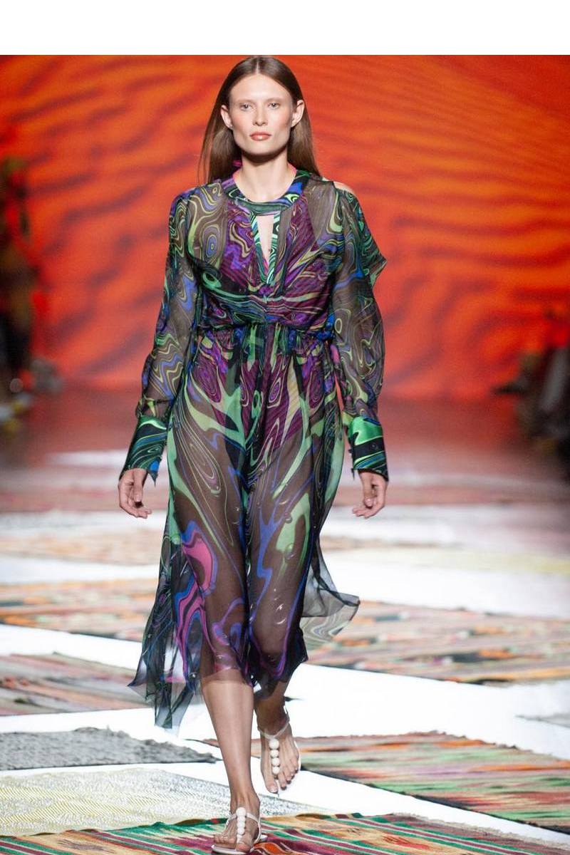Buy Multicolor Silk Midi Asymmetric Dress, Long sleeve party elegant evening stylish designer dress