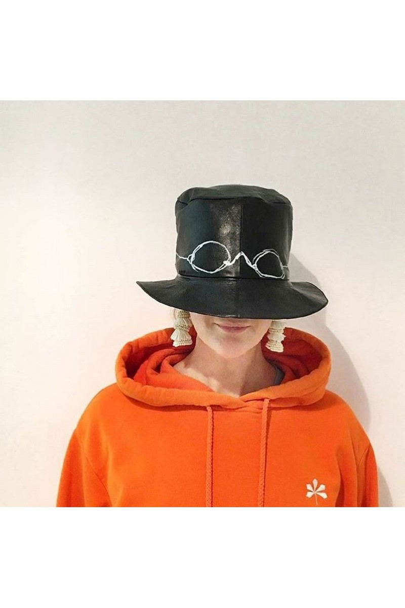 Buy Black Leather Handmade High Top Hat, Unique designer handmade hat