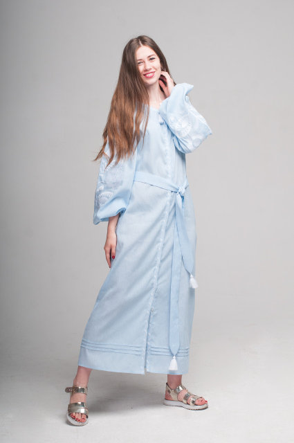 Buy Long dress of linen in the style of boho with embroidery, Ukrainian vyshivanka