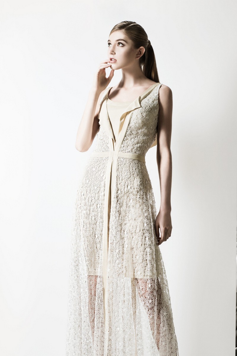 Buy Italian Lace Double Vintage Long Sleeveless Dress, Elegant Evening Event Wedding Dress