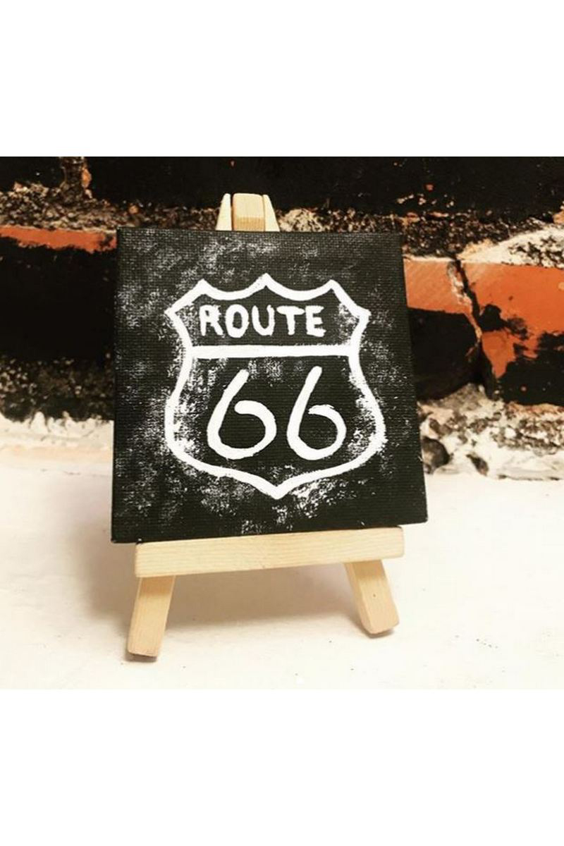 Buy Acrylic black&white canvas Route 66, modern rock mini painting easel art