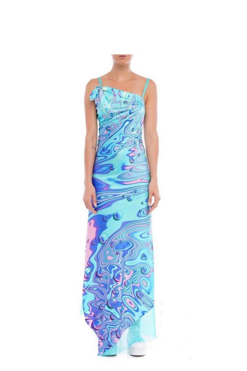 Buy Asymmetric one shoulder silk dress, Long Blue ​​​​​​​Organza Maxi party evening dress