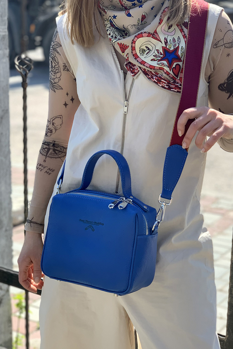 Buy Handbag blue square leather casual, Womens Shoulder Bag size S