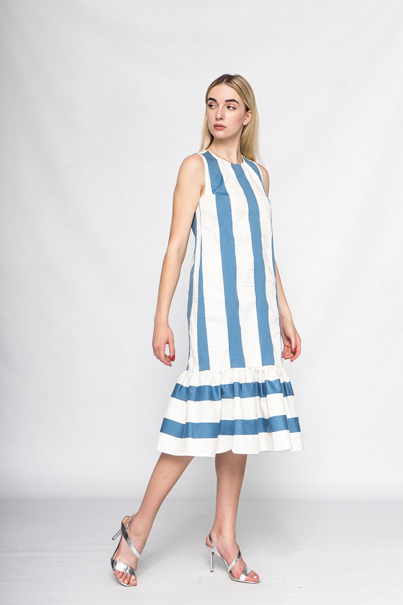Buy Striped Elegant Cotton women`s sleeveless dress, Сomfortable ladies dress for summer 