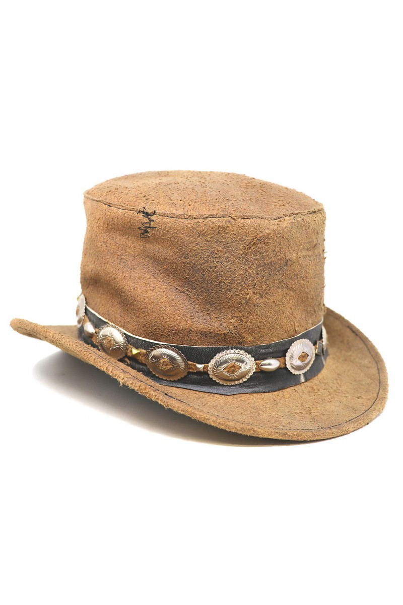 Buy Western Concho Top-Hat, Brown scuffed vintage style handmade hat
