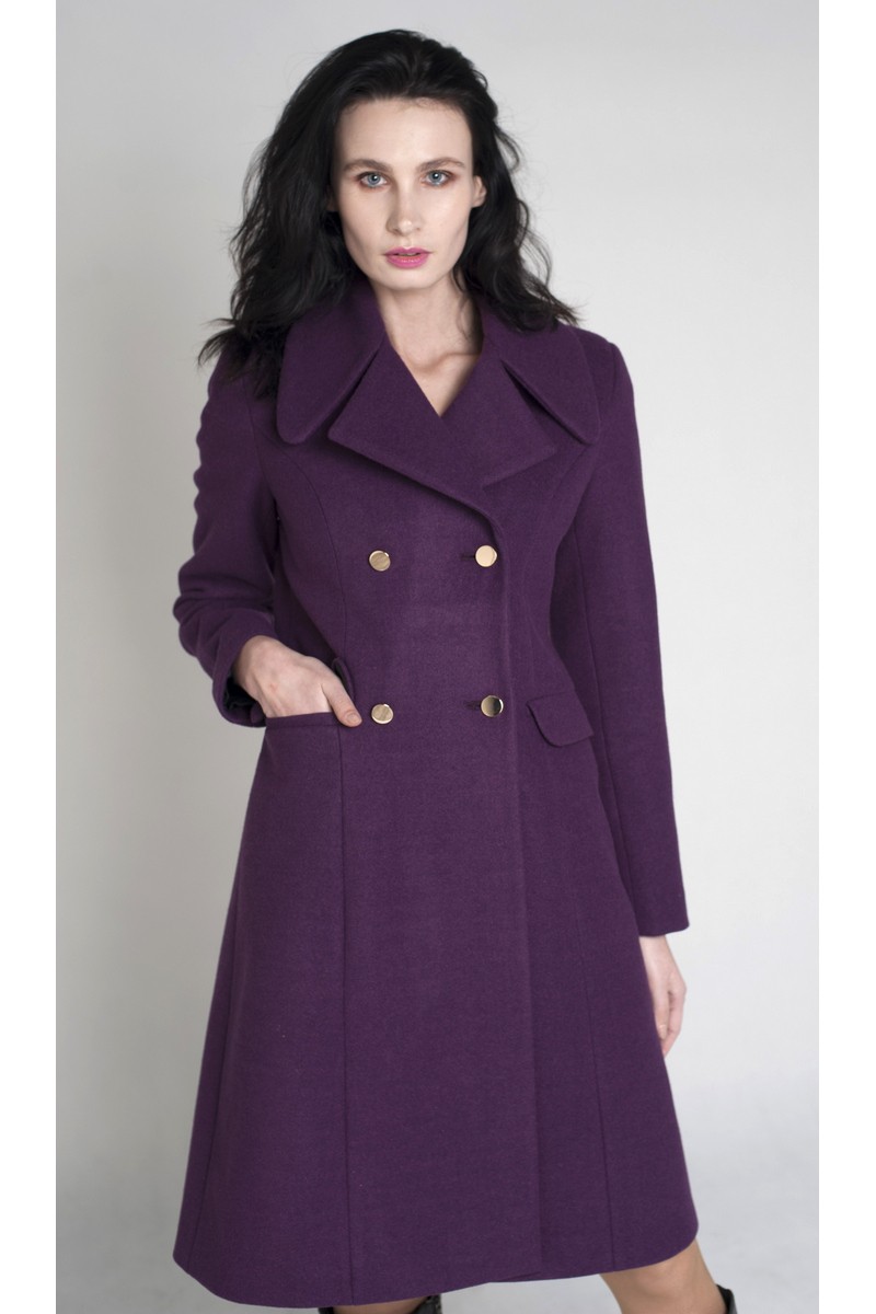 Buy Double-breasted long coat, Wool Coat, Women's Coat, Demi-season Coat, Long Coat, Ultraviolet Coat