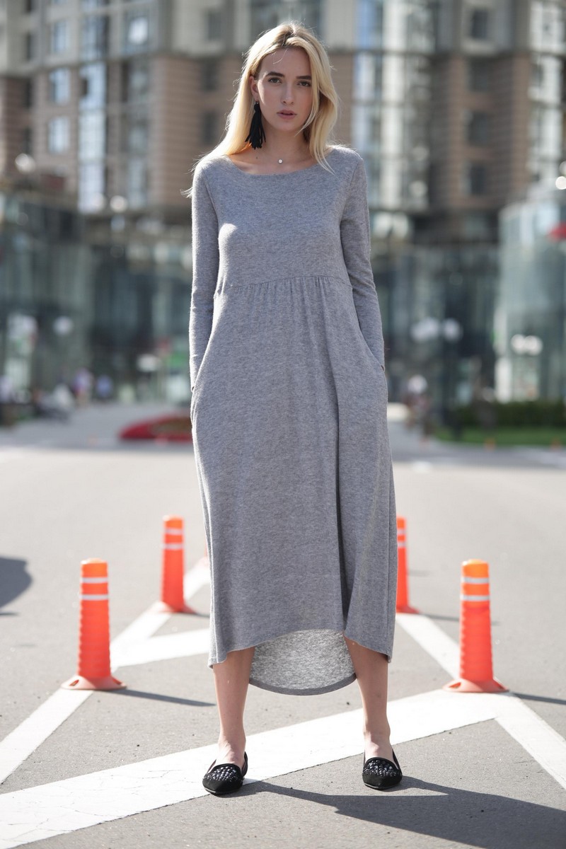 Buy Comfortable Warm Midi Knit Dress, Grey Women Stylish Loose Clothes