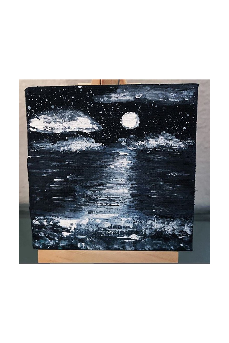 Buy Black and white Night painting mini canvas, art acrylic painting, modern abstract art