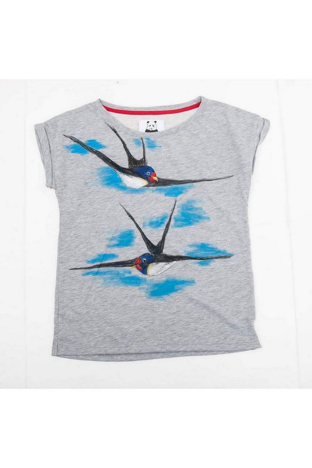 Buy Cropped Women Grey Cotton Print tee shirt , Sleeveless Birds tshirt, Unique stylish t shirt