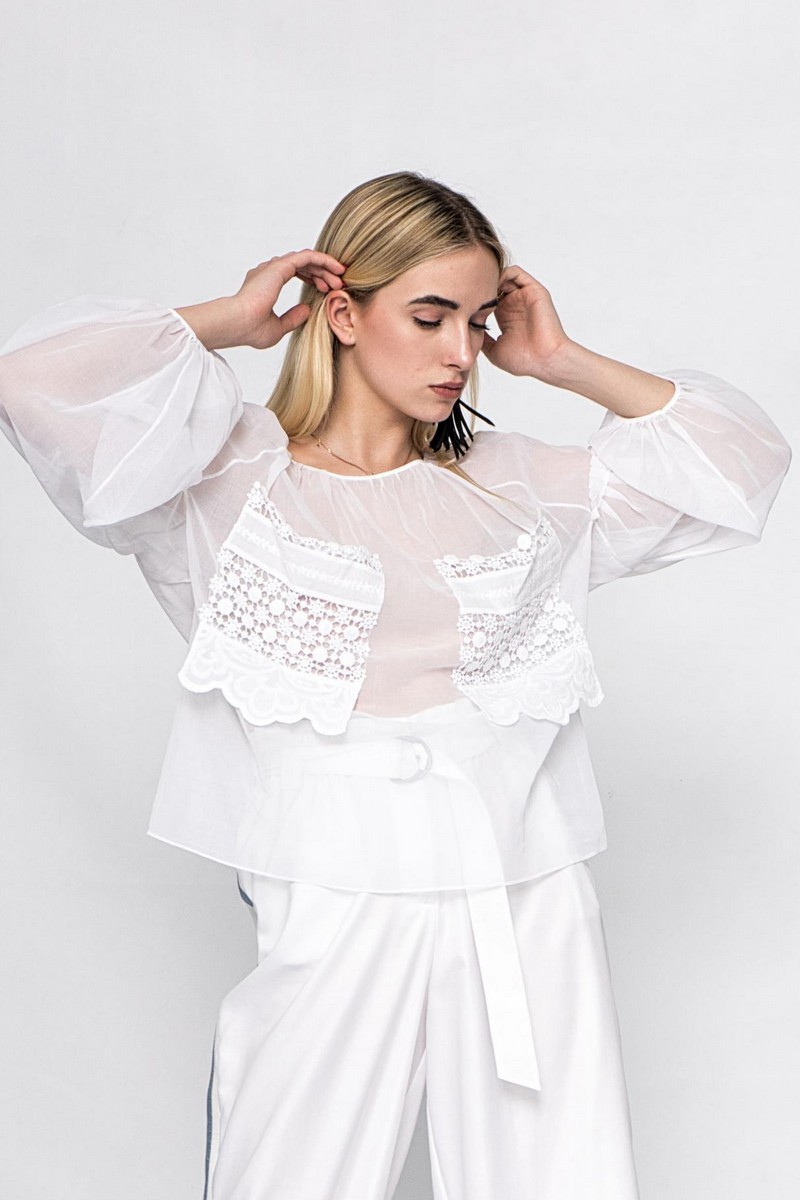 Buy Summer chiffon translucent white blouse, Сomfortable casual party long sleeve ladies blouse