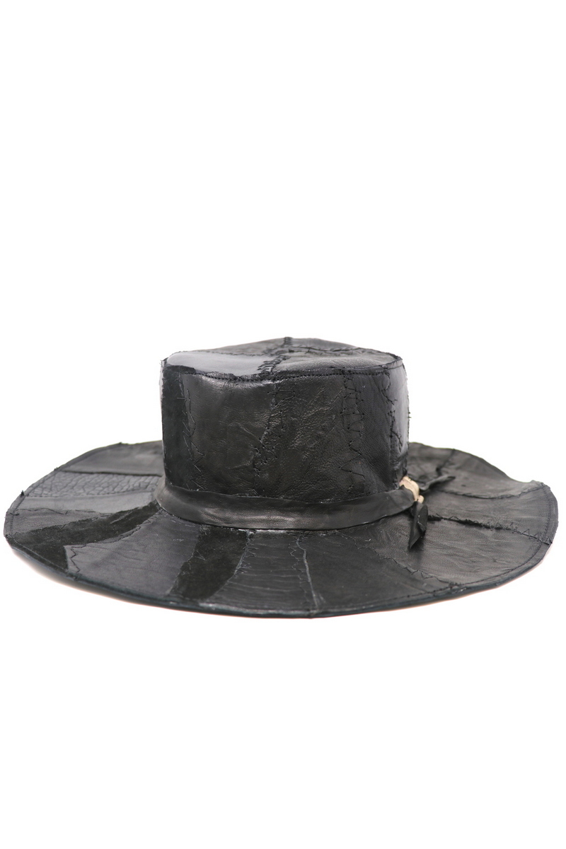 Buy Black Leather Open Crown Gamblers Hat, Rockstar Festive Party Concert Handmade men hat