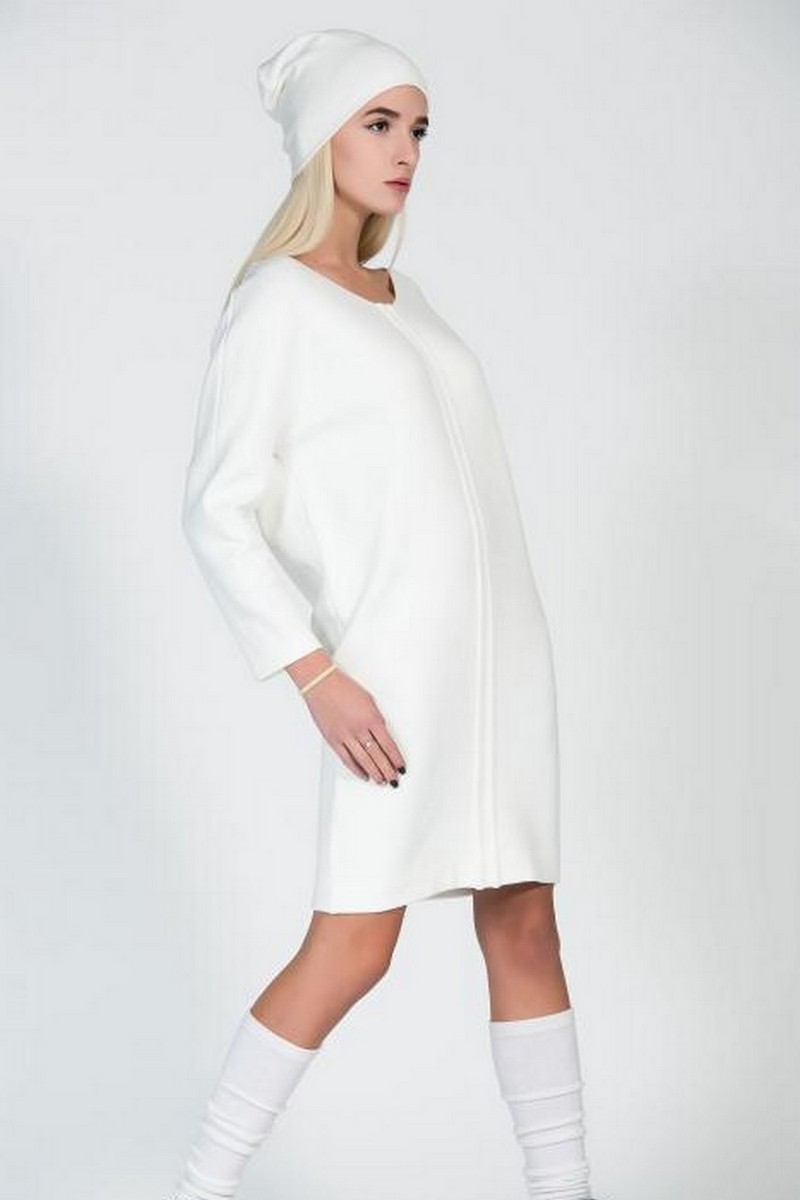 Buy Loose white stylish warm dress, Women casual party angora dress