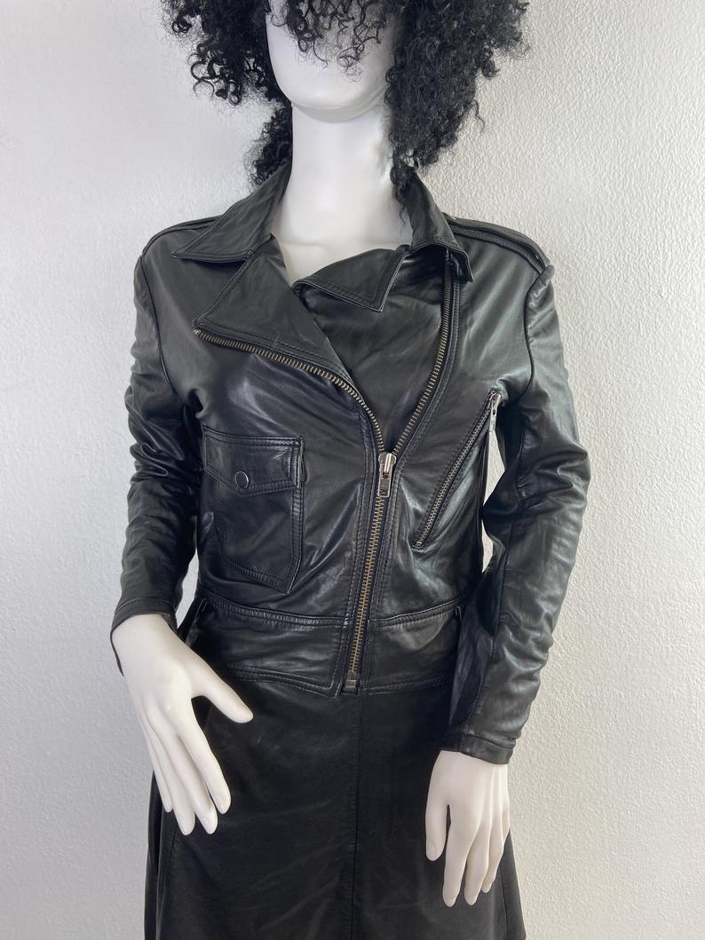 Buy Black women's jacket from real leather casual jacket short jacket motorcycle style jacket vintage jacket old jacket retro style size-small.