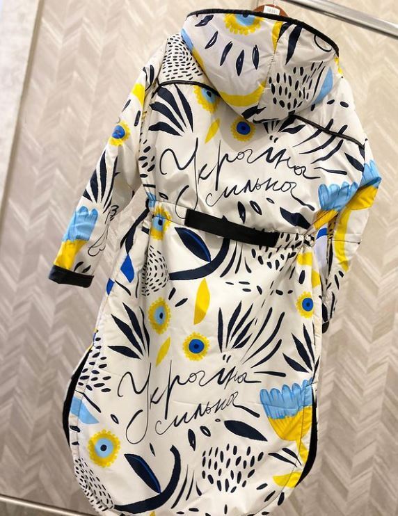 Buy Hooded warmed raincoat on buttons Ukrainian print original designers unique